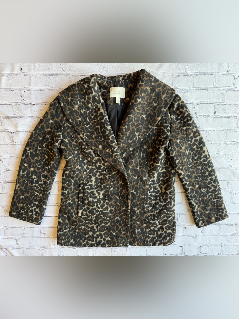 The Hinge Double-Breasted Leopard Car Coat Pea Animal Print Womens Small Classic